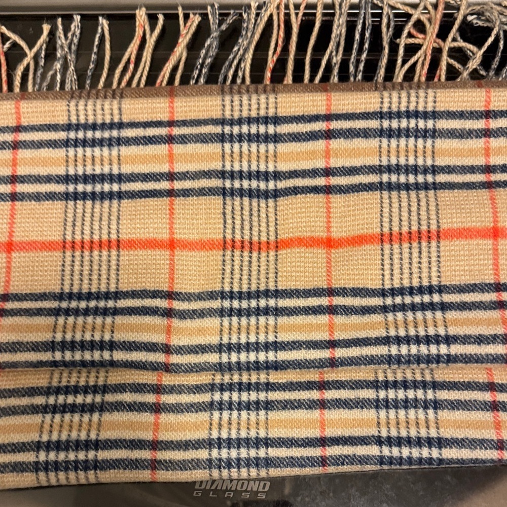 Plaid Beige and Blue Scarf - Picture 5 of 5